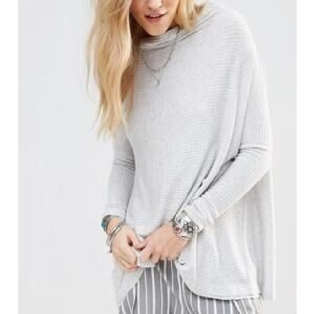 Free People We The Free Lover Top Ribbed Split Back Oversized Mock Neck Small